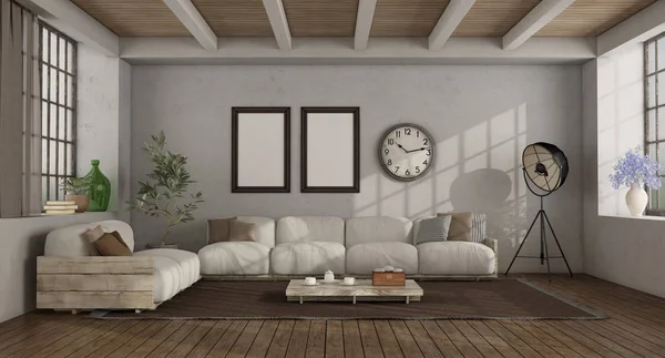 Living room in a loft with rustic sofa — 스톡 사진