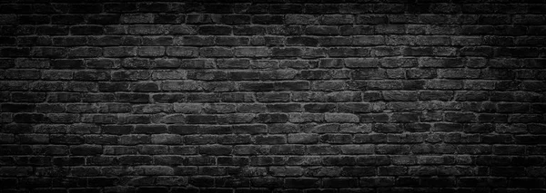 Black brick wall panoramic background for design — Stock Photo, Image