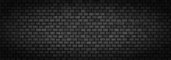 Black brick wall, wide panoramic stone surface texture — Stock Photo, Image
