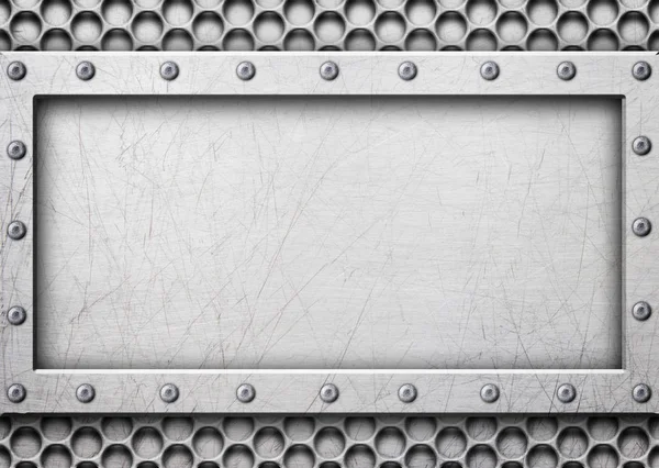 Treillis gris acier avec un cadre métallique pour une inscription — Photo