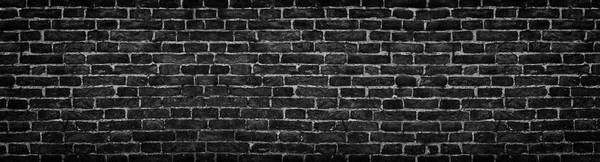 Parede de tijolo preto, amplo panorama como pano de fundo — Fotografia de Stock