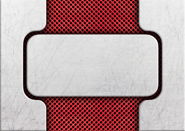 Plaque métallique sur un treillis rouge solutions de conception de cadre en acier — Photo