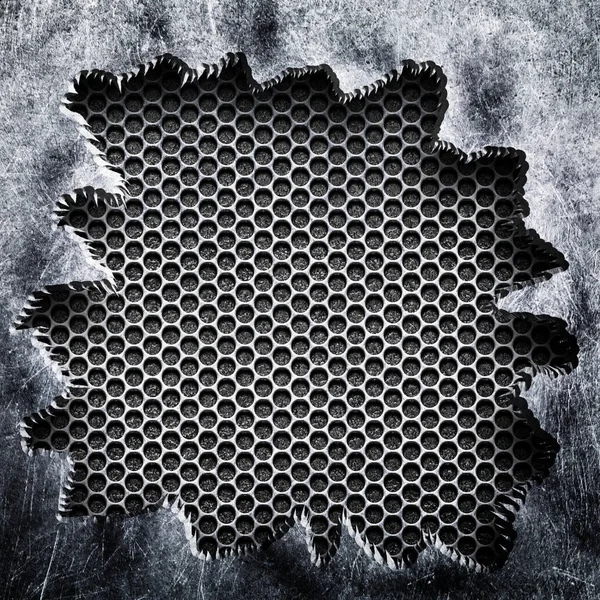 Yırtık çelik gri bir arka plan zarar metal kafes. illustrati — Stok fotoğraf