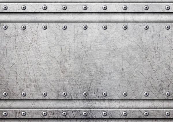 Plaque métallique avec rivets sur fond d'acier rustique, 3d, illust — Photo