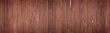 Panorama kahverengi ahşap plakalar, ahşap masa arka plan üzerinden