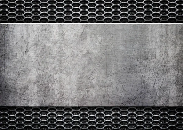Grunge fondo de metal con placa de metal brillante, 3d, ilustración — Foto de Stock