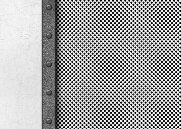 Plantilla de metal gris claro con textura de fondo de rejilla, 3d, illus — Foto de Stock
