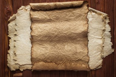 Antik scrolls arka plan ahşap masa, doku eski kağıt ve w