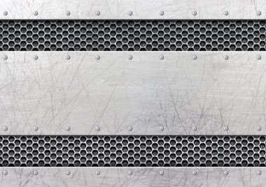 Perçin çivileri, 3d, illustrati ile fırçalanmış çelik metal plaka arka plan
