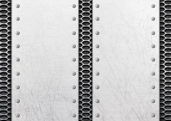 Puntos de acero inoxidable en el camino del metal como pavimento táctil, 3d, il — Foto de Stock