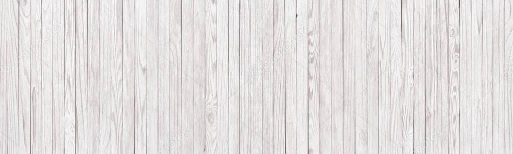 Panoramic background of white wooden texture, light planks as wa