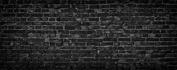 Black brick wall of panoramic view in high resolution — Stock Photo, Image