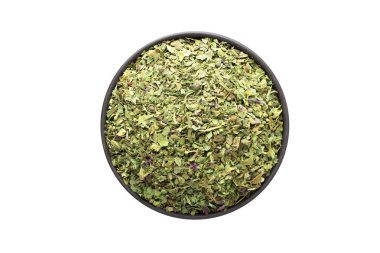 Beyaz arka plan üzerinde izole kil kase kuru mercanköşk. Sezon