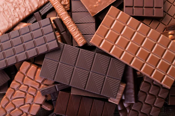 Campuran Coklat Batangan Pandangan Atas Latar Belakang Makanan Penutup — Stok Foto