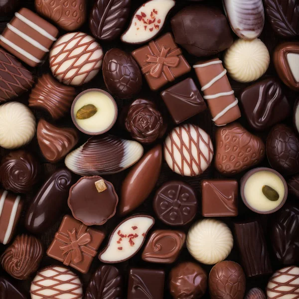 Choklad Godis Med Olika God Söt Mat Bakgrund — Stockfoto