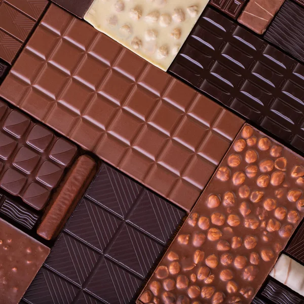 Плитки Различного Шоколадного Фона Сладкий Десерт Вид Сверху — стоковое фото