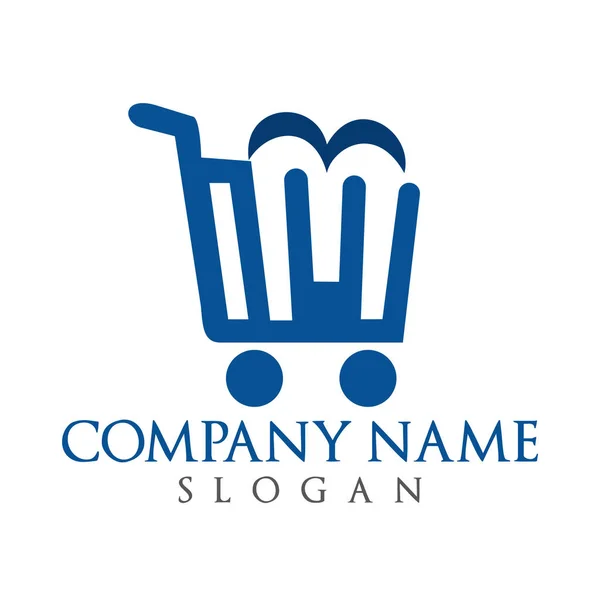 Letra M diseño del logotipo de compras . — Vector de stock