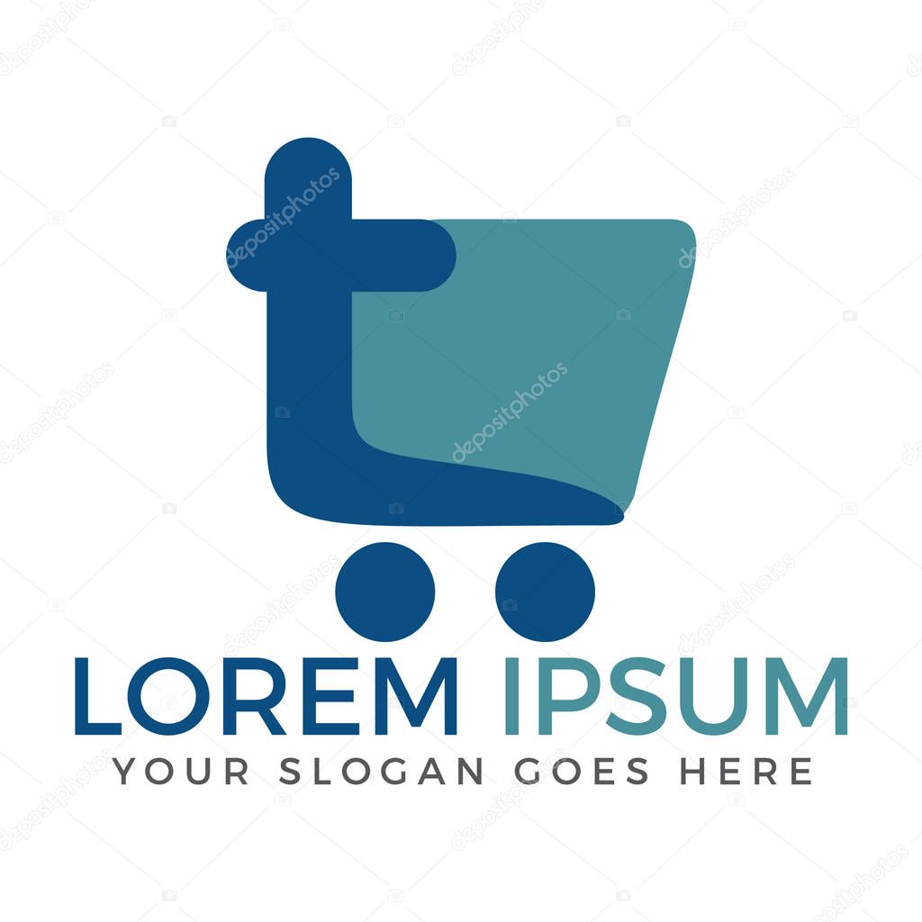 Abstract colorful shopping cart icon and smile. App Shopping Logo.