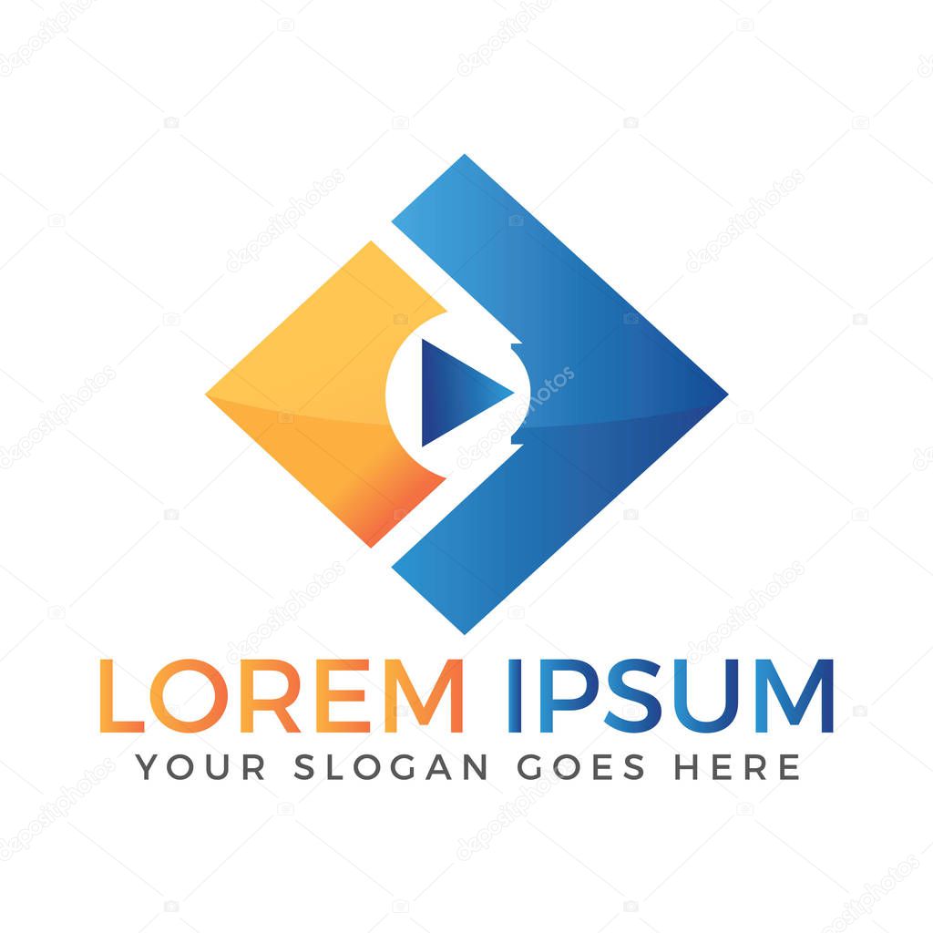 Player logo icon. Movie player logo. Multimedia logo icon. Digital tv logo. Audio music logo. Abstract triangle logo.