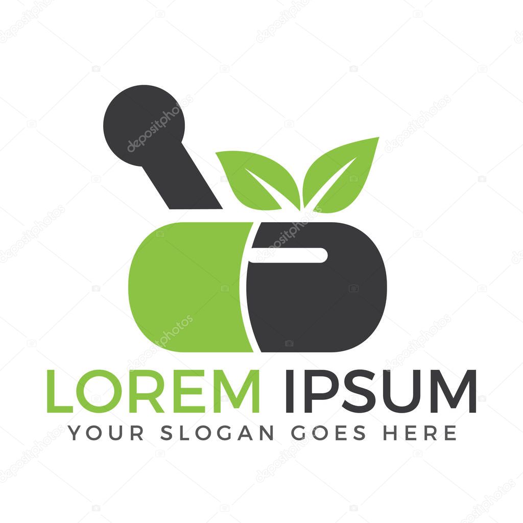 Natural mortar and pestle logo.