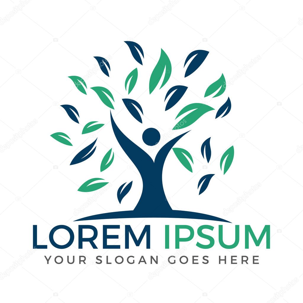 Abstract human body as a tree trunk that grows vector design template.