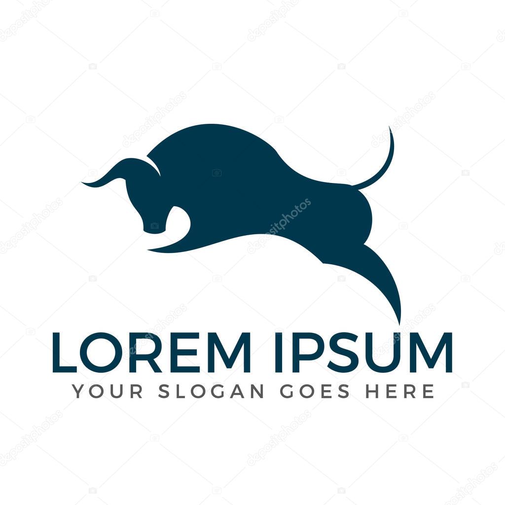 Charging bull cartoon mascot logo character.