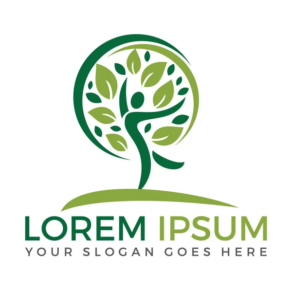 Logo insan karakteri ile yeşil yapraklar.
