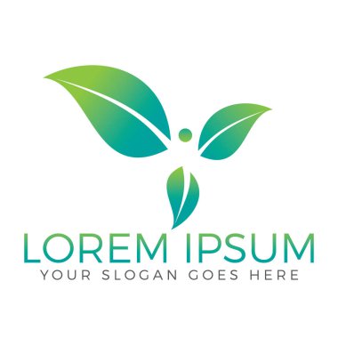 Vektör logo konsept illüstrasyon insan ve yaprakları sağlık ve ekoloji.