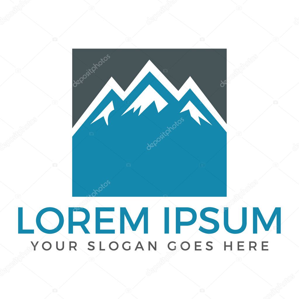 Mountains vector logo design. Travel and adventure sign.