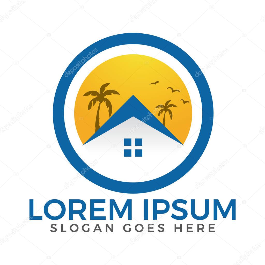 House and the beach vector logo design.