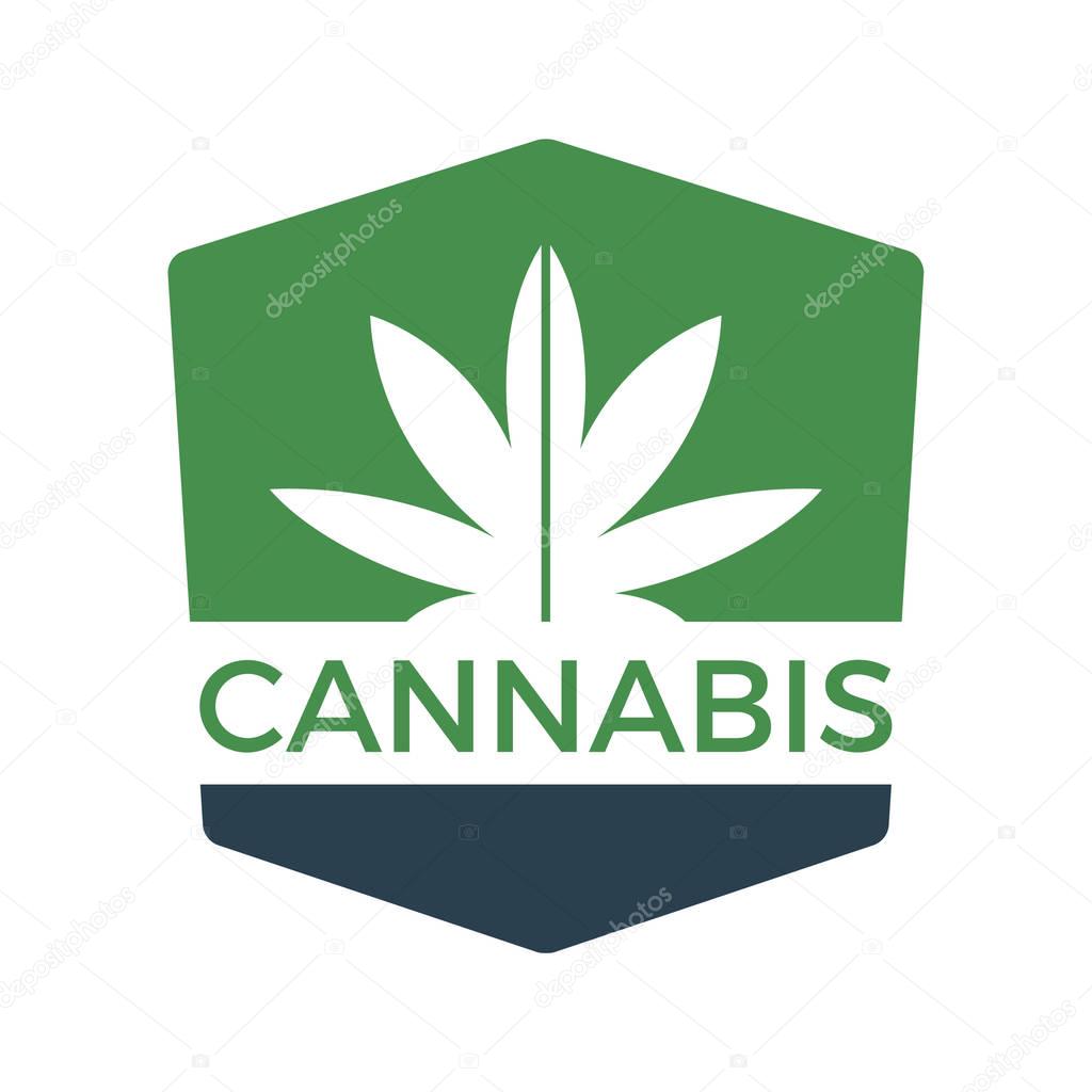 Cannabis or marijuana green vector leaf logo.