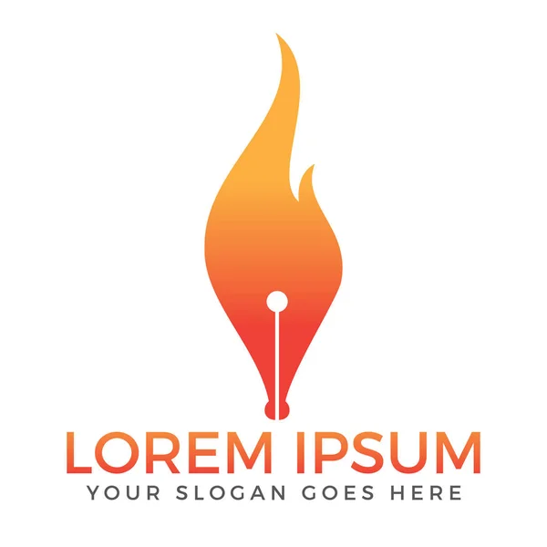 Yangın ve kalem ucu vektör logo tasarımı.