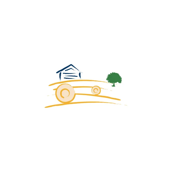 耕作标志模板 农民的概念标志 带有农场景观的模板 农业标识模板设计 — 图库矢量图片
