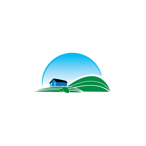 Modelo Logotipo Agricultura Conceito Logotipo Agricultor Modelo Com Paisagem Agrícola — Vetor de Stock