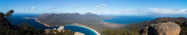 Panoramic view over Freycinet NP and Wineglass Bay from the top of Mt Amos clipart