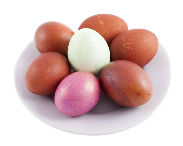 Пасхальные Разноцветные Яйца Тарелке — стоковое фото