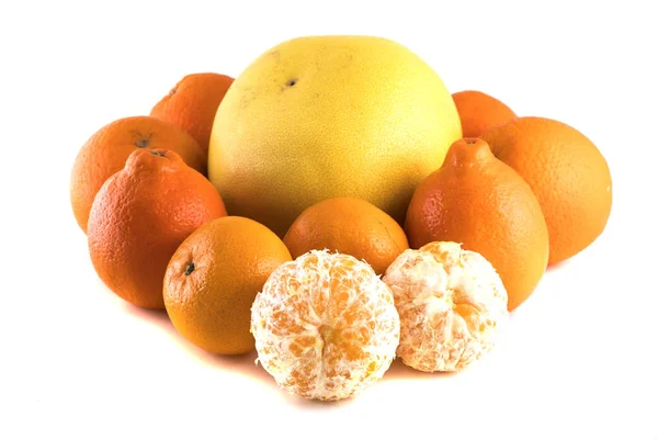 Agrumes Orange Mandarine Mineola Pomelo Isolés Sur Fond Blanc — Photo