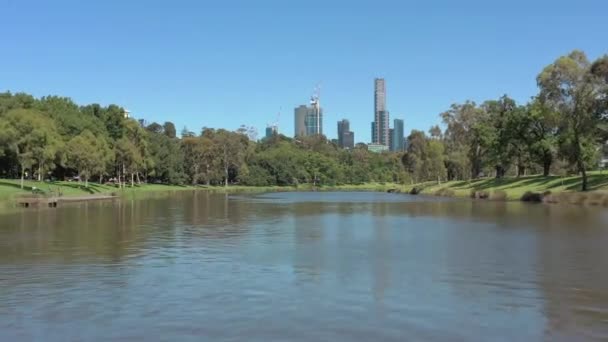 Melbourne City Australia Yarra River Aerial Reveal — Video Stock