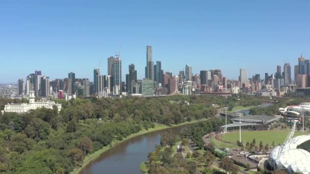 Melbourne City Australien Und Yarra River Aerial Reveal — Stockvideo