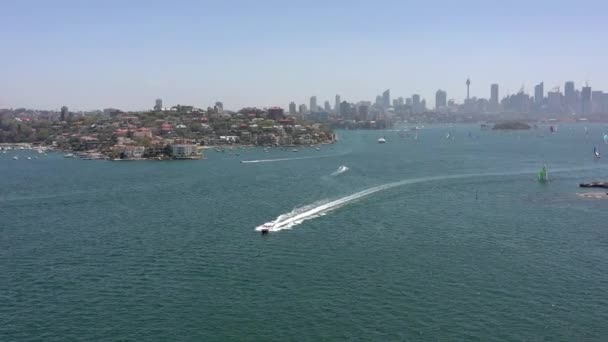 Motorcsónak Keresztül Sydney Kikötőn Nyáron — Stock videók