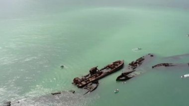 Brisbane Avustralya 'daki Tangalooma Gemi Kazalarının Yazın Hava Görüntüsü