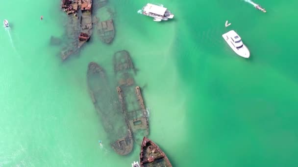 Luchtfoto Van Tangalooma Scheepswrakken Brisbane Australië Zomer — Stockvideo