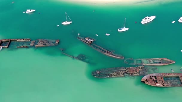 Luchtfoto Van Tangalooma Scheepswrakken Brisbane Australië Zomer — Stockvideo