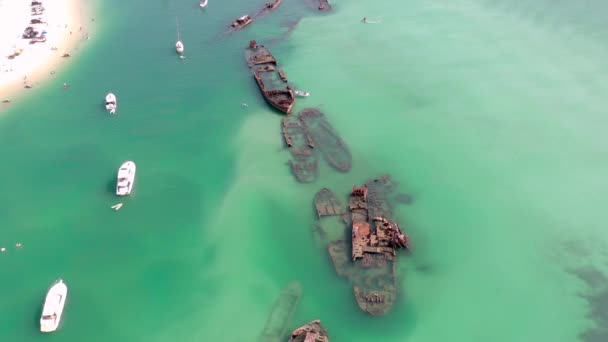 Aerial Flyover Tangalooma Shipwrecks Brisbane Australien Sommaren — Stockvideo