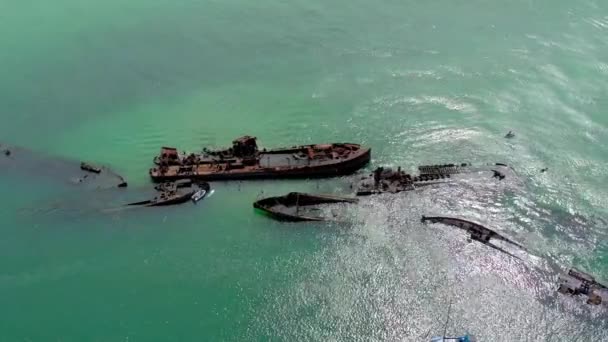 Luchtfoto Van Tangalooma Schipbreuken Brisbane Australië Zomer — Stockvideo