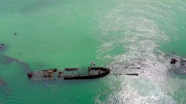 Aerial Flyover Tangalooma Shipwrecks Brisbane Australia Summer — Stock Video