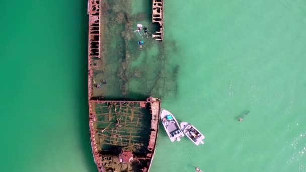 Bird Eye View Tangalooma Shipwrecks Brisbane Australia Summer — стоковое видео