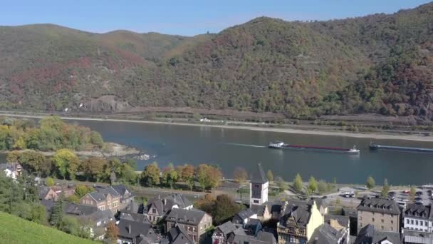 Picturesque Town Bacharach Shores Rhine Germany — стокове відео