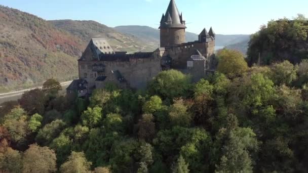 Castillo Con Vistas Ciudad Bacharach Orillas Del Rin Alemania — Vídeos de Stock