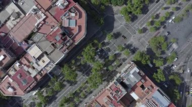 Barselona 'nın Şehir Sokakları ve Çatıları Yazın Kuşun Gözü Manzarasında
